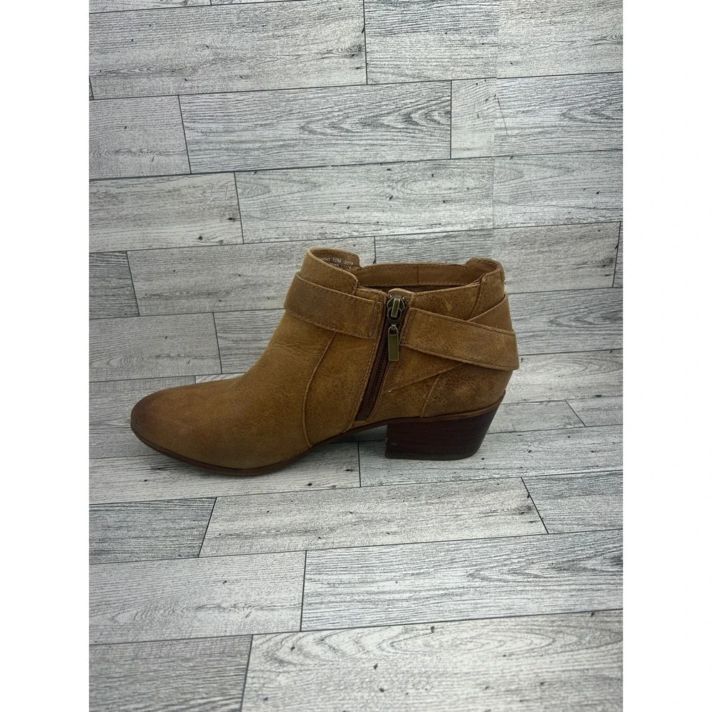 Clarks Artisan Women Tan‎ Leather Ankle Boots Buckle Strap Side Zip Size 10M